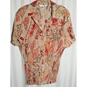 Women's Paisley Blouse Pleated Crinkle Stretch BOHO Short Sleeve COMO Size 2X
